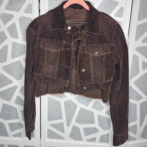 Express Corduroy Brown Long Sleeve Button Set Crop Jacket Small & Skirt Size 10